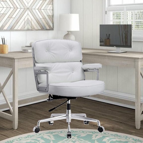 Lobby Executive PU Chaise de bureau en bronzage, Mid-Back Executive Swivel Mesh Office Chair, Rembourrage, Soutien lombaire, Style moderne