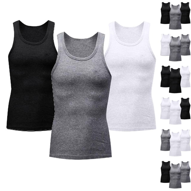 Aboser 3 Pack Men's Workout Muscle Tank Tops Sleeveless Quick Dry Gym Shirts Stretch Slim Fit Basic Tees Big and Tall Men Performance Quick Dry Tank Top
