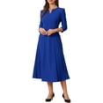 thumbnail image 2 of INSPIRE CHIC Robe de Travail pour Femme Ligne A Manches 3/4 Robe Midi Élégante TG Bleu Royal, 2 of 6