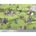 thumbnail image 3 of Soimoi Green polyester Crepe Fabric Floral & Flowerpecker Bird Printed Fabric 1 Yard 52 Inch Wide, 3 of 3