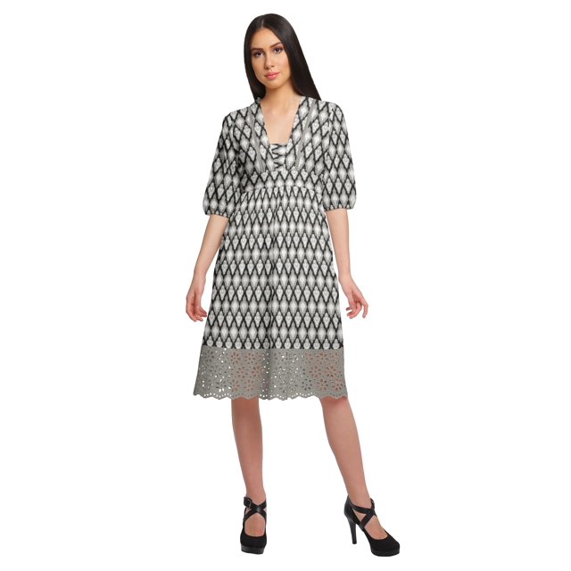 Moomaya Robe en Coton Imprimée pour Femme Longueur Midi Manches Courtes Tenue d'Été Vêtements