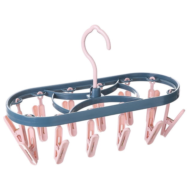 Renjiang Clothes Drying Racks Foldable Clip Hangers Drip Hanger Plastic with 12 Drying Clips Wind-Proof Hook Underwear Hanger with Clips Plastic Laundry Clip for Socks Bras