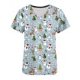thumbnail image 5 of Hauts de Sarrau de Noël pour Femmes, Drôles et Laids, T-Shirts de Noël Imprimés à Manches Courtes, Anti-Froissement, Col en V, Uniforme d'Infirmière, Hauts des Fêtes avec Poches, 5 of 5