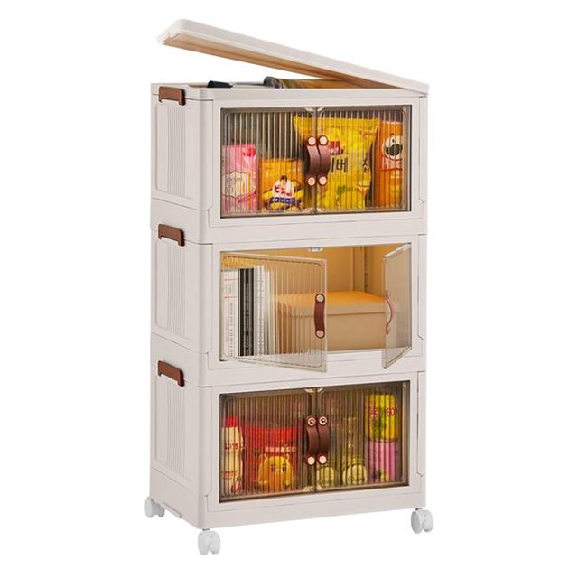 Fresh Fab Finds FFF-62CM-GPCT4358 62 cm Foldable Storage Bins with Lid Front Magnetic Door Collapsible Stackable Closet Organizer Containers, Beige - 3 Piece