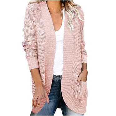 RKSTN Cardigan for Women Casual Soild Color Long Sleeve Knit Classic Cardigan Plush Fall Fashion 2023 Warm Open Front Sweaters with Pockets