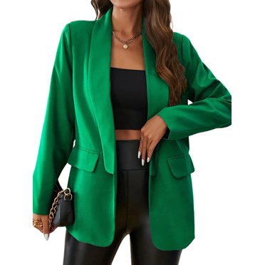 Women Casual Blazer Long Sleeve Open Front Shawl Collar Slim Jacket Fashion Spring Fall Blazer Jacket Green M