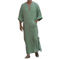 thumbnail image 1 of LUOGENLI T-shirts pour Homme pour Hommes Hommes Col en V Lin Manches Longues Caftan Thobe Longue Robe Chemise Robe Décontractée Robe Tee T-shirts Hommes Grande Taille et Grande Stature la Saint-Patrick Vert XXXXXL, 1 of 8