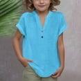 thumbnail image 2 of DecSea Linen Shirts for Kids 2025 Summer Button Down V Neck Short Sleeve Tops Casual Solid Blouses, 2 of 9