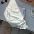 thumbnail image 3 of LUOGENLI T Shirt for Girls Girls Ruffle Sleeve T Shirt Solid Color Vest Girls Basic Short Sleeve Shirts for Girls Work Spring White 4-5 Years, 3 of 3