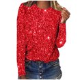 thumbnail image 2 of zanvin Chandails à Manches Longues à Imprimé de Paillettes pour Femmes, Coupe Ample Décontractée, T-Shirts à Col Rond, Chemisiers Scintillants pour Fête, Rouge, m, 2 of 4