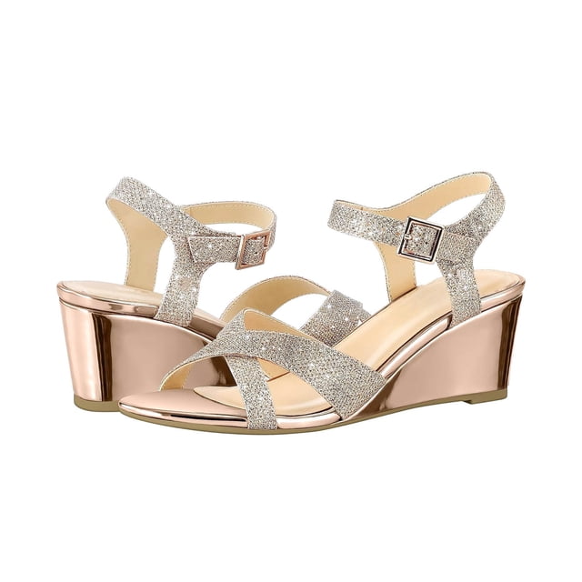 Cameland Sandales Romaines pour Femmes à Bout Rond, à Talon Compensé, Couleur Unie, avec Boucle, en Suède, Bout Poisson, avec Brides Scintillantes, Boucles Ajustables et Talon Compensé de 8 cm. Conçues pour le Confort, Ces Sandales Antidérapantes Sont Idéales pour les occasions Décontractées, de Fête Ou de Mariage.