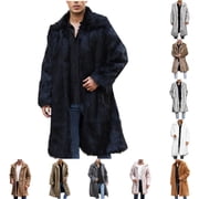 AnuYalue Mens Fleece Coat Mid Long Casual Faux Mink Coat Single Breasted Business Cozy Faux Fur Jacket Winter Classic Fit Faux Fur Collar Outerwear