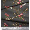 thumbnail image 2 of Soimoi Gray Poly Georgette Fabric Floral & Franklin Gull Bird Decor Fabric Printed Yard 42 Inch Wide, 2 of 5