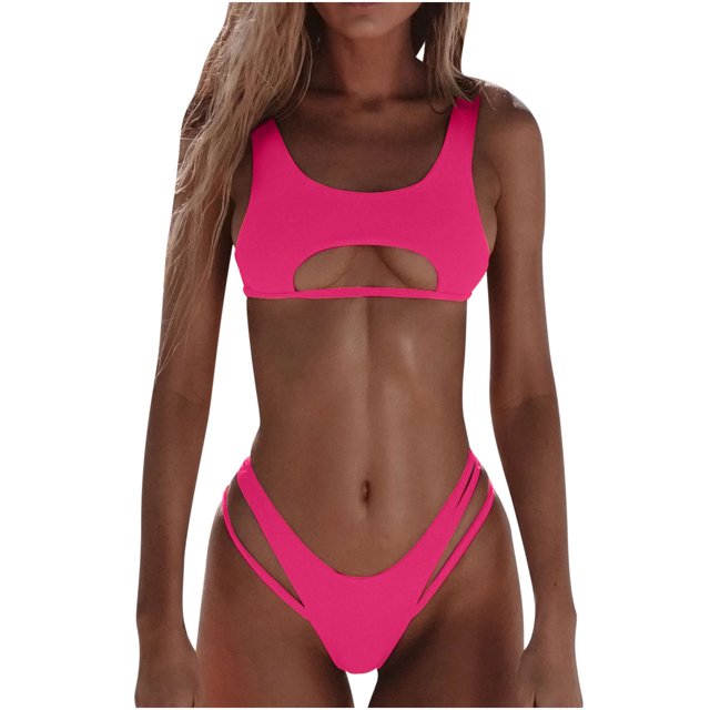 Birdeem Ensembles de Bikinis pour Femmes, Couleur Unie, Mode Décontractée, à Larges Bretelles, Ajourés