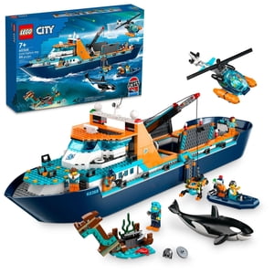 LEGO Navire explorateur de l'Arctique de la ville 60368 Set de jouets de construction, cadeau de jouets amusants pour 7 garçons et filles d'âge an, avec un bateau flottant, hélicoptère, ROV Sous-marin, épave viking, 7 Minifigures et un Orca