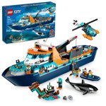 LEGO Navire explorateur de l'Arctique de la ville 60368 Set de jouets de construction, cadeau de jouets amusants pour 7 garçons et filles d'âge an, avec un bateau flottant, hélicoptère, ROV Sous-marin, épave viking, 7 Minifigures et un Orca