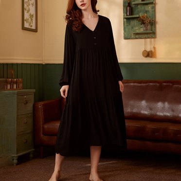 TopLLC Ensembles de Pyjama Ensembles de Détente pour Femmes, Vêtements de Nuit pour Femmes Robe de Pyjama pour Femmes à Manches Longues Tricotée Ample à Col en V Vêtements de Maison Robe Longues Chemises de Nuit