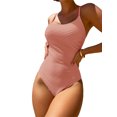 thumbnail image 4 of Kmbangi Women's Summer Swimsuit Spaghetti Strap Solid Color Textured One Piece Bathing Suit, 4 of 5