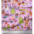 thumbnail image 1 of Soimoi Moss Georgette Fabric Gift Box,Snowman & Tree Christmas Print Sewing Fabric Yard 42 Inch Wide, 1 of 3