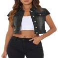 thumbnail image 1 of Allegra K Women‘s Summer Denim Jackets Button Down Short Sleeve Cropped Jean Jacket, 1 of 5