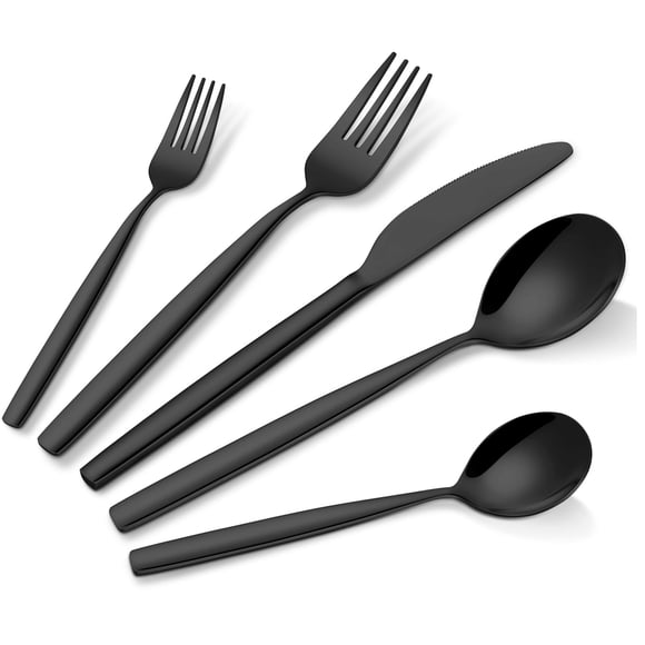 Flatware Set – Black Stainless Steel 2-Pack 30-Piece – Silverware Cutlery – Forks & Spoons – Kitchen & Dining Tableware – Black