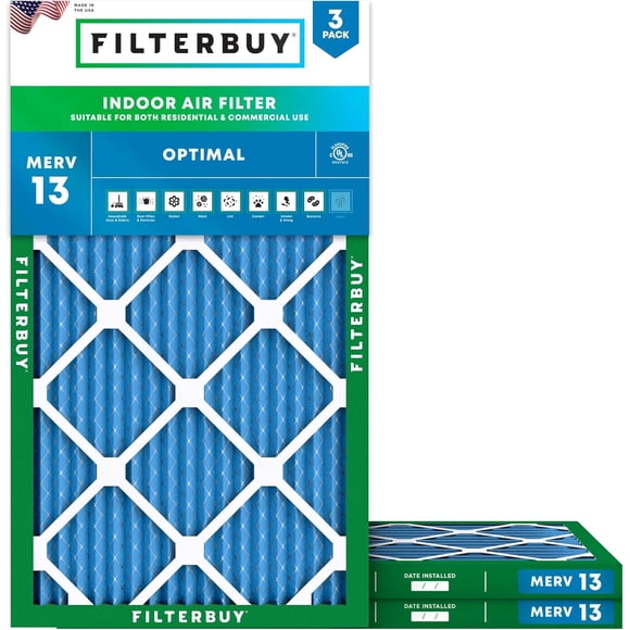 Filterbuy 16x25x1 Air Filter MERV 13 Health Defense, HVAC AC Furnace Air Filters Replacement (3-Pack)
