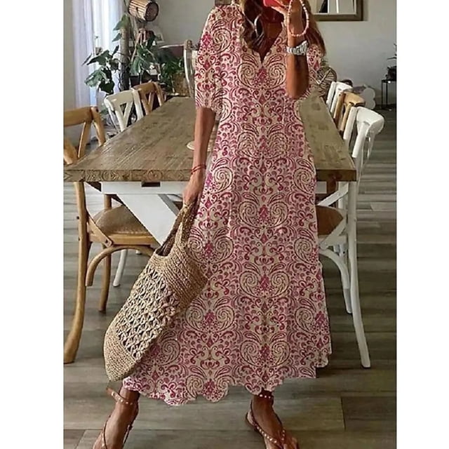 EQWLJWE Robe pour Femmes Liquidation Mode Robe Décontractée pour Femmes Printemps et Été Col en V Manches Trois-Quarts Robe Imprimée Robes pour Femmes Grande Taille