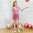 thumbnail image 2 of HXWCHs Robe Dos Nu Filles Robe à Paillettes Scintillantes Imprimée Ourlet Asymétrique Col Rond Sans Manches Tenue de Fête Élégante Décontractée Rose Vif 11-12 Ans, 2 of 4