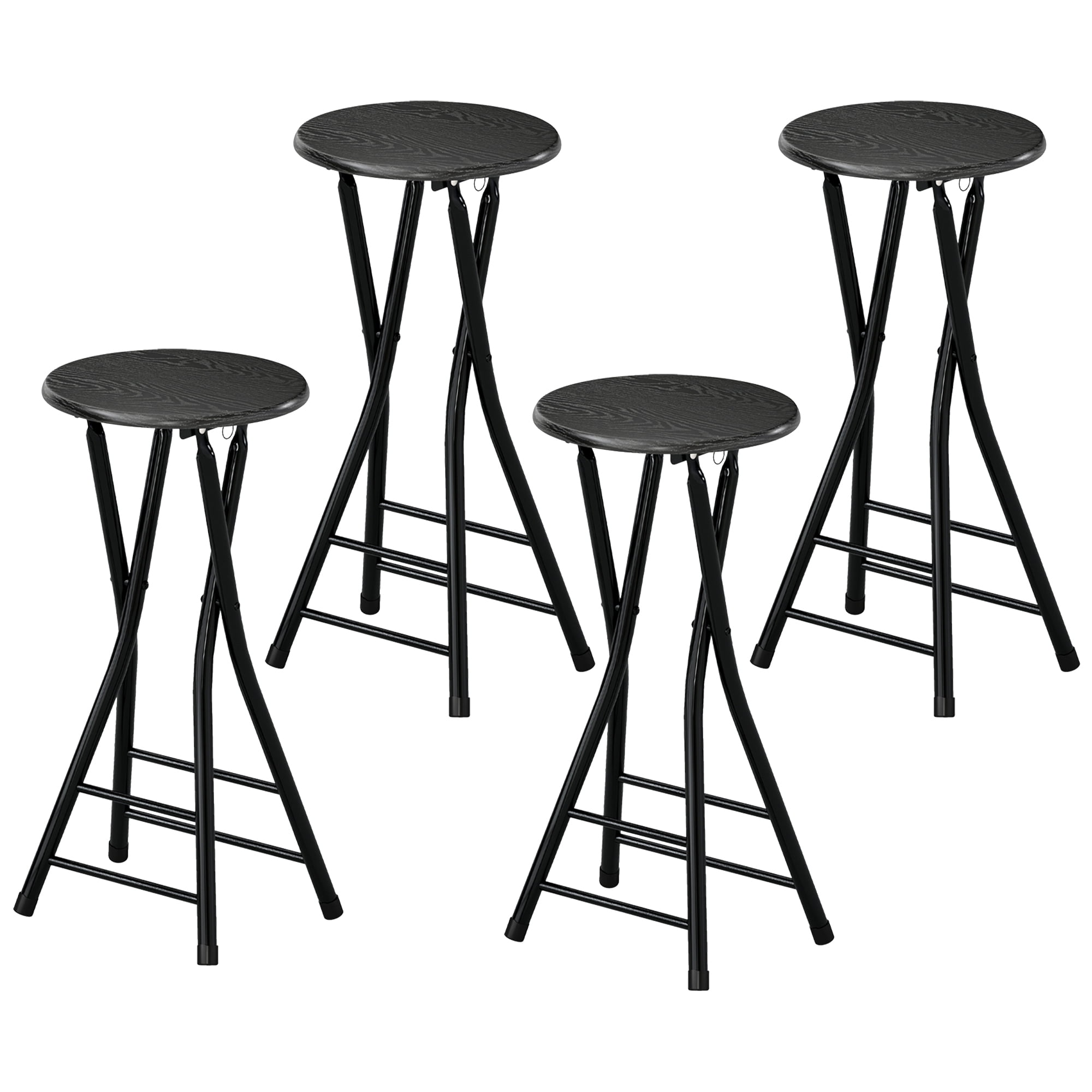 CoSoTower Set of 4 Foldable Barstools, Counter Height Bar Stools with Footrest and Steel Legs for Kitchen Island, Black
