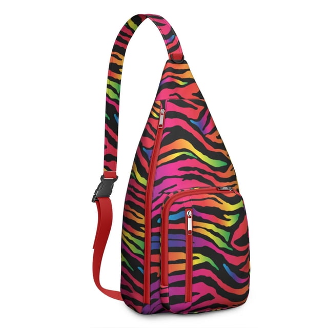 Rainbow Zebra Print Sling Bag - Colorful Abstract Zebra Stripes Crossbody Backpack for Women & Men, Modern Fashion Shoulder Bag (Cute Cartoon Zebra Pattern, Water-Resistant & Lightweight)