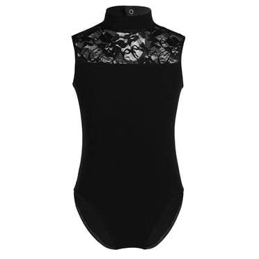 Miaeowve Kids Girl's Ballet Dance Leotard Gymnastics Tank Bodysuit Lace Hollow Athletic Dance Wear Black 7-8