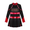 thumbnail image 3 of Lejafay Robe de Danse de Cheerleading Ballet pour Filles Uniforme Scolaire Robe Plissée à Manches Longues Tenues d'Halloween Noir&Rouge 10, 3 of 5