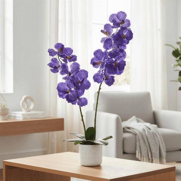 Arbres d'Orchidées et de Magnolias Artificiels en Pots Blancs – Lot de 2 Plantes Factices de 31,5 Po avec des Fleurs Réalistes, des Feuilles Vert Luxuriant – Centres de Table Décoratifs pour la Maison, le Bureau Couleur : V, Spécifications : WDL, Mémoire : 2