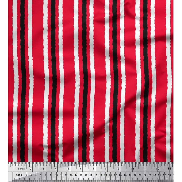 Soimoi Polyester Crepe Fabric Stripe Block Print Fabric by Yard 52 Inch Wide