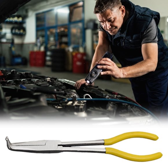 Meiiso Auto Repair Cylinder Crimping Pliers D Screw Tightening, 5 Types of Car High Voltage Line Pliers Long Pointed Pliers Straight and Curved Heads Manual Tool Pliers Cutting Tools Car