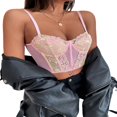 thumbnail image 3 of Women Tummy Control Lace Tops Embroidery Low-Cut Spaghetti Strap Sleeveless Slim Crop Camis, 3 of 6