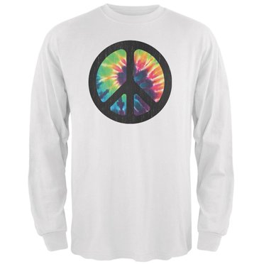 T-shirt à Manches Longues pour Homme Teinture sur Nœuds Signe de Paix Usé Demi-Ton