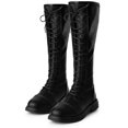 thumbnail image 3 of BLISSFUL STEP Bottes Hauteur Genou à Lacets pour Femmes à Bout Rond, Talon Plat Bas, Noires (Taille 5), 3 of 6