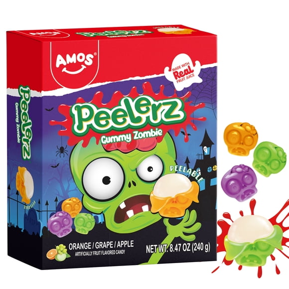 Peelerz Gummy Zombie Orange & Grape & Apple Mixed Flavor Peelable Gummy Candy Halloween Party 8.47oz (Pack of 1)