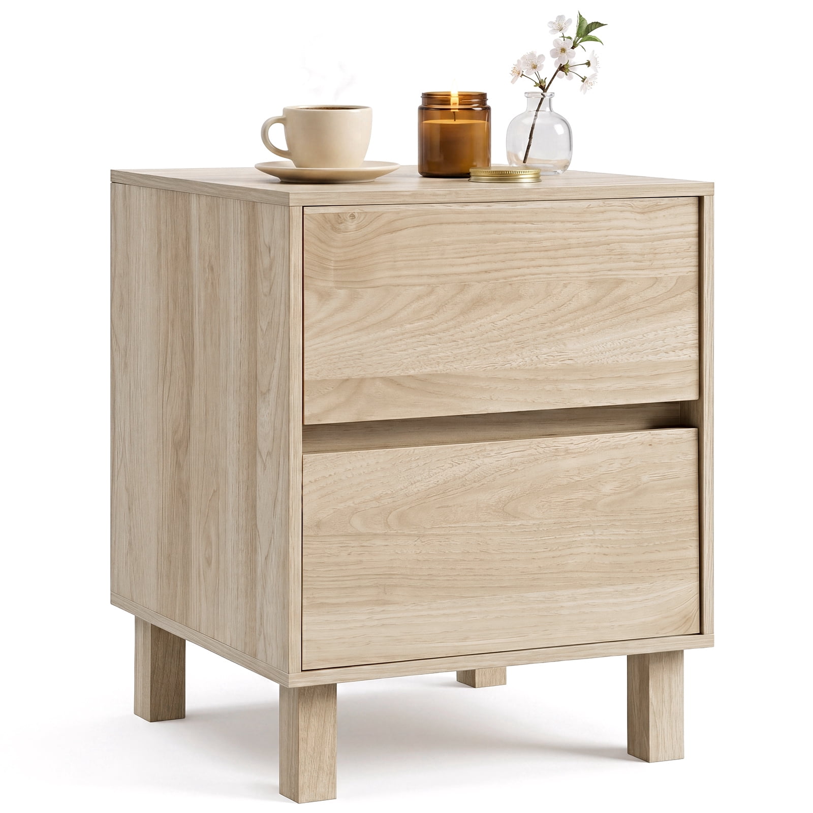 Gymax Wooden Nightstand Modern End Table w/ 2 Storage Drawers Anti-Toppling Device