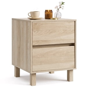 Gymax Table de chevet moderne en bois w/ 2 Tiroirs de stockage Dispositif anti-stop