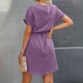 thumbnail image 3 of Offre à Durée Limitée Iumwxz Robe à Col Rond à Manches Courtes pour Femme Tunique à Ourlet Arrondi Robe Formelle avec Ceinture Robes Unies Longues Robes pour Femmes Robe Douce et Confortable pour Fête d'Anniversaire, 3 of 6