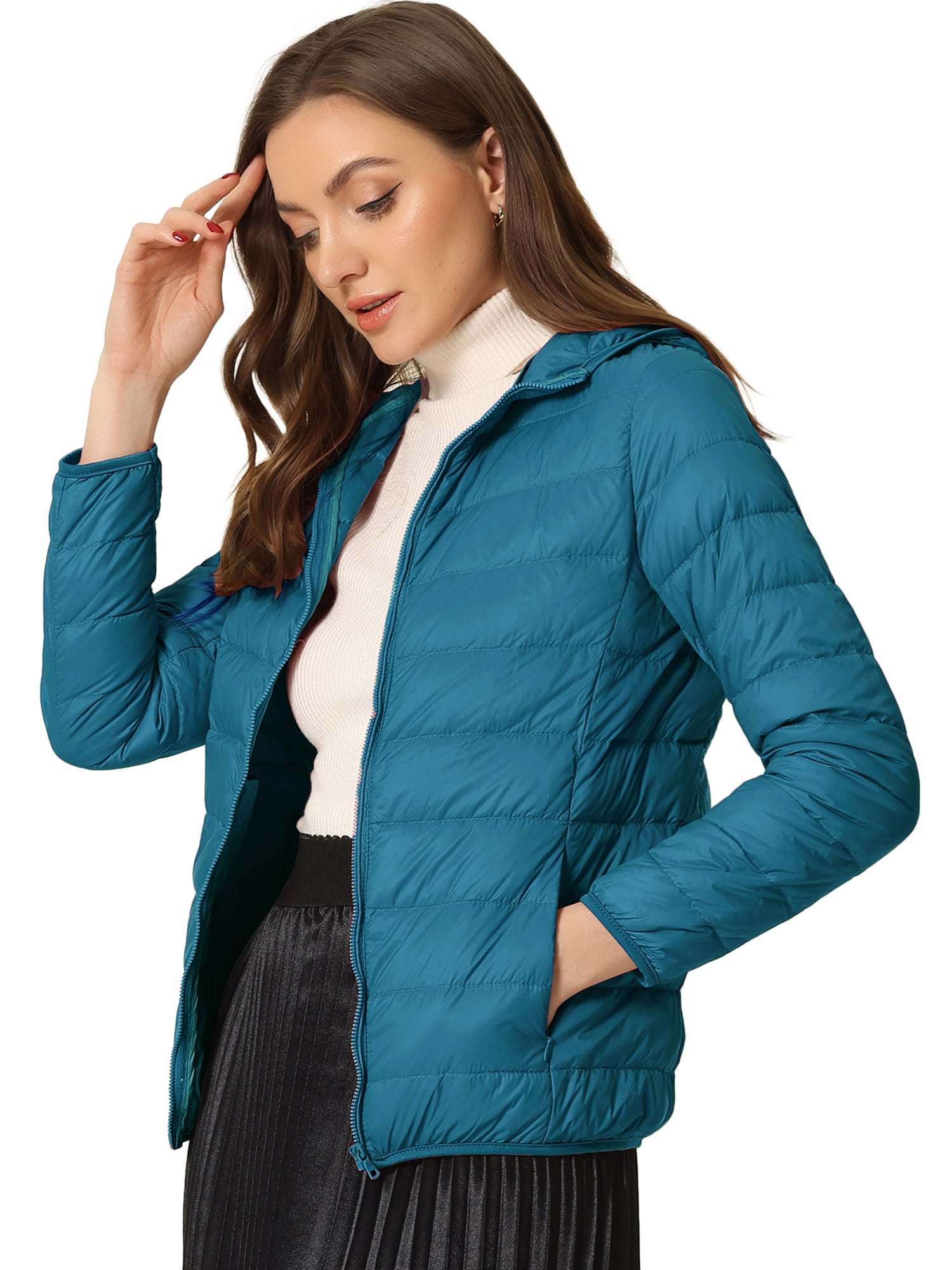 INSPIRE CHIC Women's Hooded Packable Thickened Zip Down Short Puffer Coat
