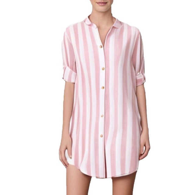 Yuyuzo Womens Blouses Striped Button down Half Sleeve Long Shirts Plus Size Soft Dress Tops S-5XL