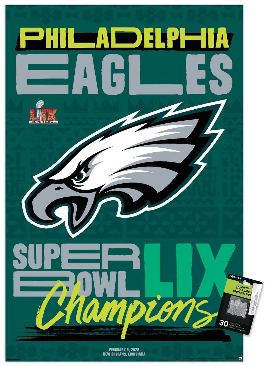 NFL Philadelphia Eagles - Super Bowl LIX Team Logo Wall Poster, 22.375" x 34" Framed