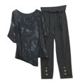 thumbnail image 2 of Ensembles d'Entraînement pour Femmes Imprimé Col Ras du Cou Manches Courtes Chandail à Enfiler Hauts + Pantalons Ensemble Été Ensemble 2 Pcs pour Femmes en Liquidation, 2 of 6