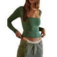 thumbnail image 2 of Fortune Femmes Col Rond Manches Longues Basique Slim Fit T-Shirts Solide Crop Top, 2 of 6