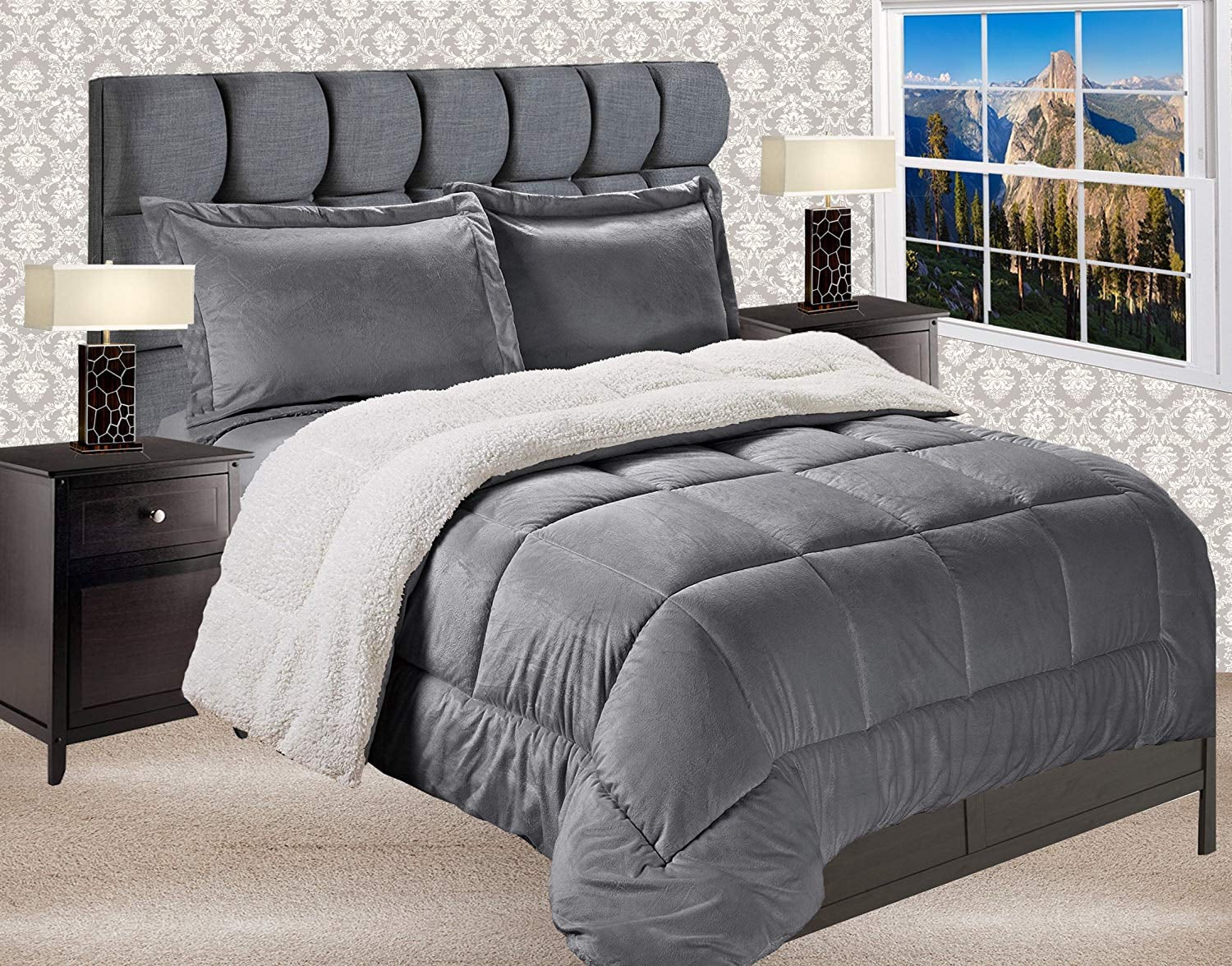Reversible Down Alternative Micro-Suede 3-Piece Comforter Set Full Grey