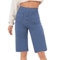 thumbnail image 1 of Timegard Shorts for Women High Waist Button Straight Leg Solid Color Comfy Casual Workout Half Pants, 1 of 5