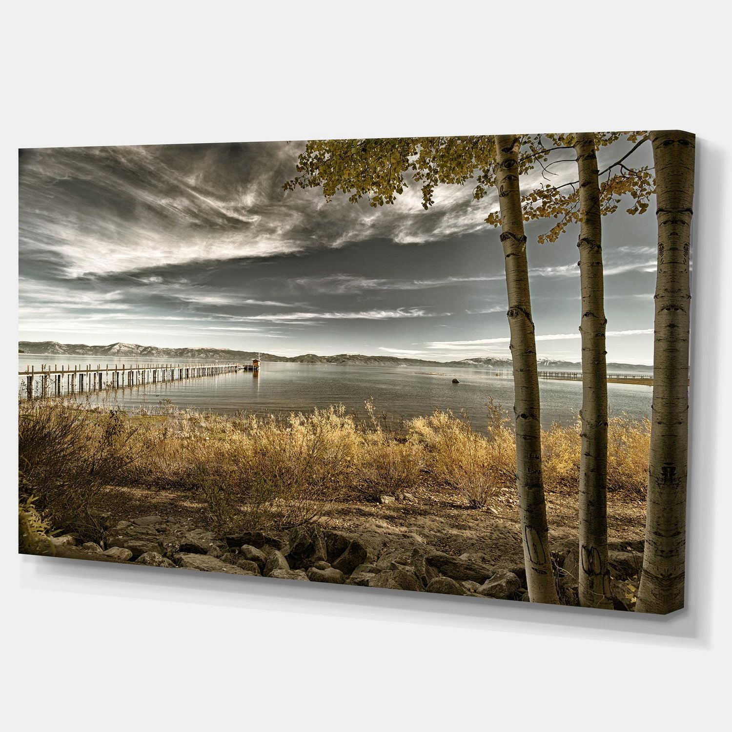 Designart Jetée de Brown Lake Art mural sur toile
